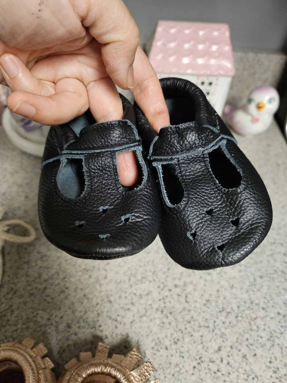Freshly Picked Black and Rose Gold Baby Moccasins - Pair Set